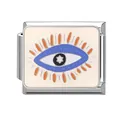 Italian modular charm featuring blue evil eye design with white star in stainless steel - Evil Eye Totem Style (M293887-8)