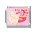Italian modular charm featuring a pink enamel cat illustration and sassy quote - White Longhair Cat Illustration Style (M293887-9)