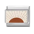 Italian charm link with bohemian sun pattern on polished stainless steel base - Abstract Sun Style