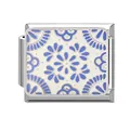 Italian modular charm featuring blue and white enamel tile pattern in silver finish - Blue White Mediterranean Tile Pattern Style (M293887-10)