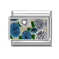 Italian charm link with modern abstract blue flower on polished stainless steel base - Abstract Blue Flower Style