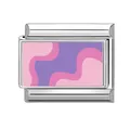 Italienisches Charm-Glied mit lila-rosa Wellenmuster auf poliertem Edelstahl - Pink Lila Welle (Bild 2)