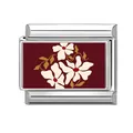 Italian modular charm link in stainless steel with white flowers on red background - White Flower On Red Style