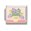 Italian charm link with colorful purple and yellow potted flowers for modular bracelets - Purple and Yellow Potted Flowers Style (M293887-15)