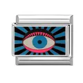 Italian style modular charm with blue eye design in stainless steel finish - Evil Eye Pattern