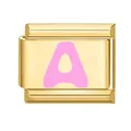 Italian charm link with gold finish and a pink letter A for modular bracelets - 1*0.9cm / Gold/Pink Letter A