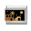 Italian charm with golden desert night landscape and palm trees for DIY bracelets - Desert Nightscape Style