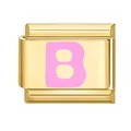 Italian style gold charm link with pink letter B enamel for customizable bracelets - 1*0.9cm / Gold/Pink Letter B