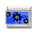 Modular Italian charm link accessory with black flower pattern on vibrant blue background - Three Sunflowers Pattern