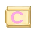 Golden Italian charm link with pink letter C enamel design for modular bracelets - 1*0.9cm / Gold/Pink Letter C