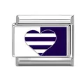 Italian modular charm in stainless steel featuring a navy blue and white striped heart - Blue And White Striped Heart Style