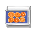 Italian modular charm link in stainless steel with a blue background and orange slices - 1*0.9cm / Orange Slices Pattern (Blue 5) / Silver