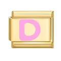 Italian charm link in polished gold finish with a vibrant pink letter D design - 1*0.9cm / Gold/Pink Letter D