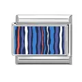 Italian DIY link charm with blue and orange wave stripes in stainless steel base - 1*0.9cm / Colorful Stripes Pattern (Blue 6) / Silver