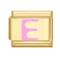 Maillon de charme italien doré avec lettre E en émail rose pour bracelet DIY - 1*0.9cm / Or/Lettre Rose E