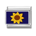 Italian modular charm link featuring a yellow sunflower on a blue background - 1*0.9cm / Sunflower Pattern (Blue 7) / Silver