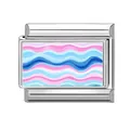Italienisches Charm-Modul mit buntem Wellenmuster in Pink, Blau und Violett aus Silberstahl - Stromlinienwelle (Bild 13)