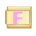 Maillon de bracelet italien avec lettre F rose sur accessoire modulaire doré - 1*0.9cm / Or/Lettre Rose F