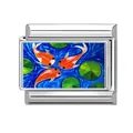 Italian modular charm featuring koi fish painting in silver stainless steel finish - 1*0.9cm / Koi Fish Pattern (Blue 8) / Silver
