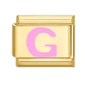 Charme de bracelet modulaire italien en métal doré avec lettre G rose en émail - 1*0.9cm / Or/Lettre Rose G