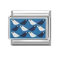 Italian charm link featuring blue bird pattern in minimalist geometric style - 1*0.9cm / Flying Birds Pattern (Blue 9) / Silver
