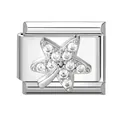 Eslabón para pulsera modular italiana DIY con estrella de cristal en color plata - Patrón de Hoja de Arce Acero (M293785)