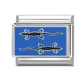 Italian charm link featuring blue enamel background and black lizard design - 1*0.9cm / Lizard Pattern (Blue 10) / Silver