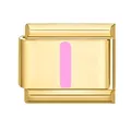 Maillon de charme italien avec lettre I rose sur acier inoxydable doré pour bracelet - 1*0.9cm / Or/Lettre Rose I