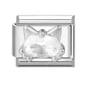Abalorio italiano de plata con diseño de cabeza de gato y piedra de circón - Patrón de Gato Acero (M293785)