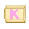 Charm italien modulaire doré avec lettre K rose pour bracelet - 1*0.9cm / Or/Lettre Rose K