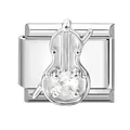 Abalorio modular italiano DIY plateado con diseño de violonchelo y circonita brillante - Patrón de Violonchelo Acero (M293785)