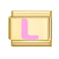 Maillon de charme italien avec lettre L rose sur base en acier inoxydable doré - 1*0.9cm / Or/Lettre Rose L