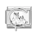 Italian modular charm featuring silver cats with clear crystals on a rectangular base - Steel-Moon Cat Pattern (M293785)