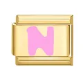 Maillon de breloque modulaire italien en métal doré avec lettre N en émail rose - 1*0.9cm / Or/Lettre Rose N