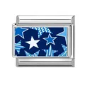 Italian modular charm link in stainless steel featuring blue star pattern for DIY bracelet - 1*0.9cm / Blue Star Pattern (Blue 15) / Silver