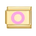 Maillon de breloque italien en or avec motif de lettre circulaire en émail rose pour bracelet - 1*0.9cm / Or/Lettre Rose O