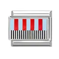 Blue geometric stripes and red vertical patterns on a modular Italian charm link - 1*0.9cm / Red Blue Mixed Stripes (Blue 16) / Silver