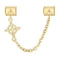 Golden modular Italian charm link with star element and dual pendant chain design - Gold Cross Leaf Style
