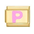 Maillon modulaire italien doré avec lettre P rose émaillée pour bracelet DIY - 1*0.9cm / Or/Lettre Rose P