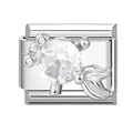 Italian charm link with round white cubic zirconia and ocean creature motif - Steel-Goldfish Pattern (M293785)