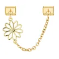Italian charm bracelet link in gold with a hollow daisy pendant and hanging chain - Gold Large Daisy Style