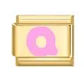 Maillon de bracelet modulaire italien doré avec lettre Q en émail rose de qualité - 1*0.9cm / Or/Lettre Rose Q