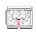 Italian charm bracelet link with pink heart stone and white cubic zirconia pave setting - Steel-Pink Heart Pattern (M293785)