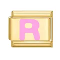 Charm modulaire italien doré avec une lettre R rose pour bracelet personnalisable - 1*0.9cm / Or/Lettre Rose R