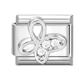 Italian modular charm in silver finish featuring a butterfly with three white stones - Steel-Butterfly 2 Pattern (M293785)
