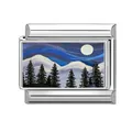 Charm per bracciale italiano con paesaggio montano innevato in acciaio inossidabile - Notte in Montagna Innevata (Motivo 1)