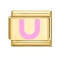 Maillon italien doré avec la lettre U rose pour la création de bracelets modulables - 1*0.9cm / Or/Lettre Rose U