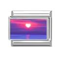 Link per bracciale italiano con tramonto sul mare e sole a cuore in acciaio inox - Tramonto sull'Oceano (Motivo 2)