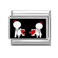 Italian charm link with black enamel featuring two figures and a red heart puzzle - Puzzle Heart People (Color Black 1)