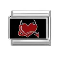 Italian charm bracelet link with red and white beaded devil heart on black background - Devil Heart (Color Black 2)